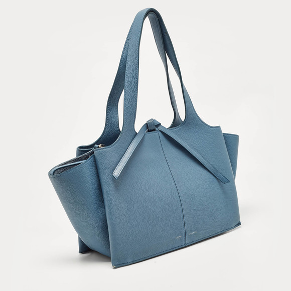 CELINE Blue Leather Small Tri-Fold Tote - Picture 3 of 8